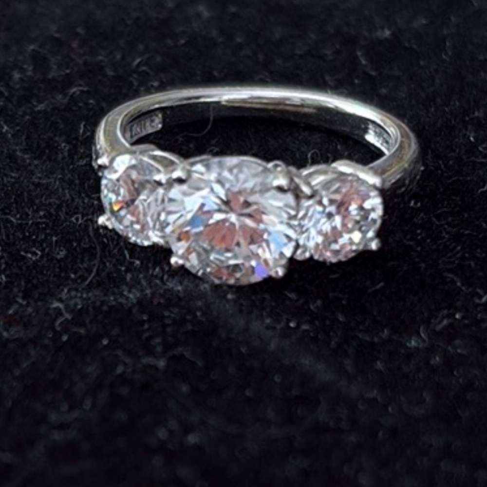 Elegant Sterling Silver Diamonique Three-Stone Ring